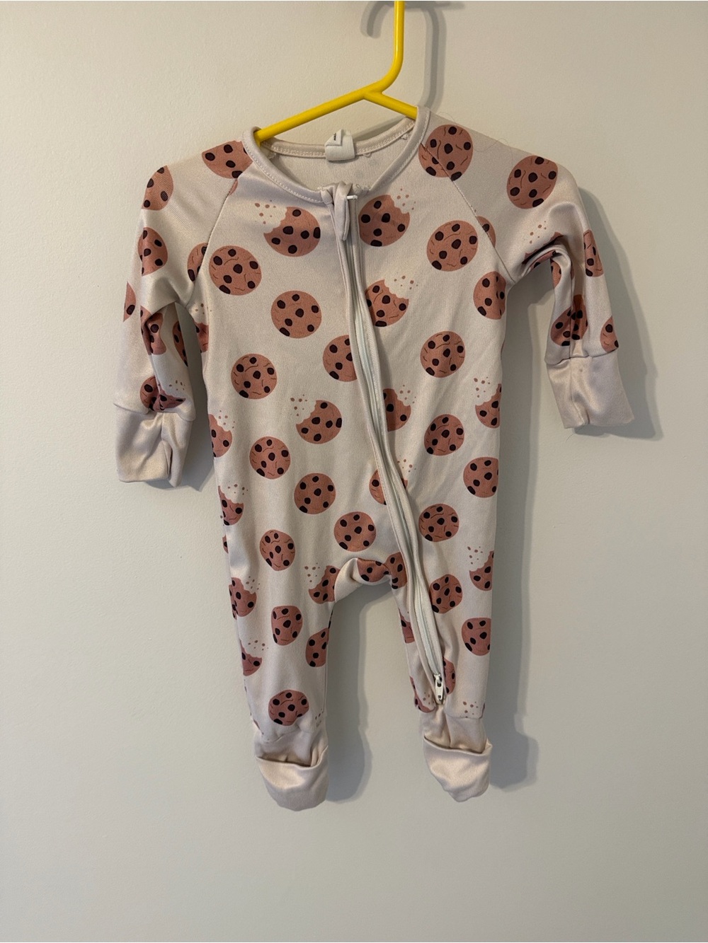 Soft Bamboo Feel Baby Footed One-Piece Zipper Romper in Cream with Cookie Print